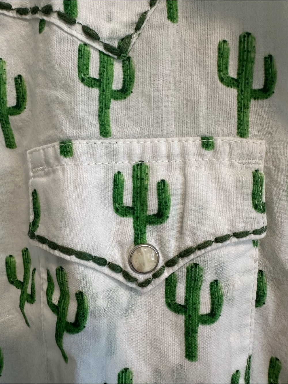 ☀️ WRANGLER Western Pearl Snap Shirt in Green Cactus Print - Picture 8 of 16